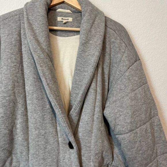 Madewell Heather Cement Grey Sweatshirt Puffer Coat Jacket Women's Size Large - Picture 3 of 9